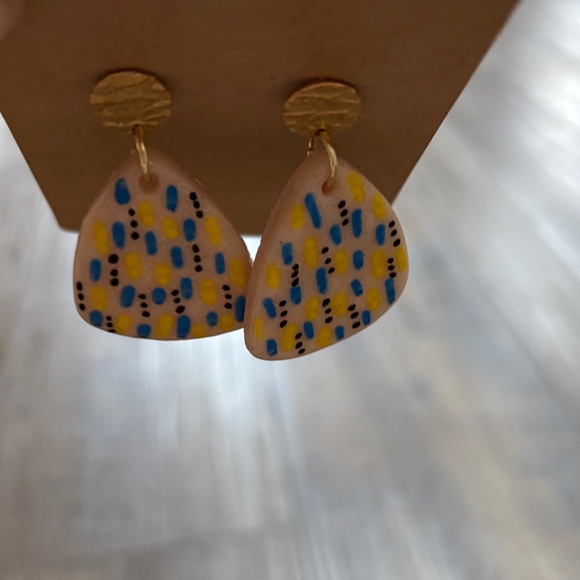 Fun Yellow and Blue Polymer Clay Pierced Earrings- Women’s Jewelry - Picture 3 of 4